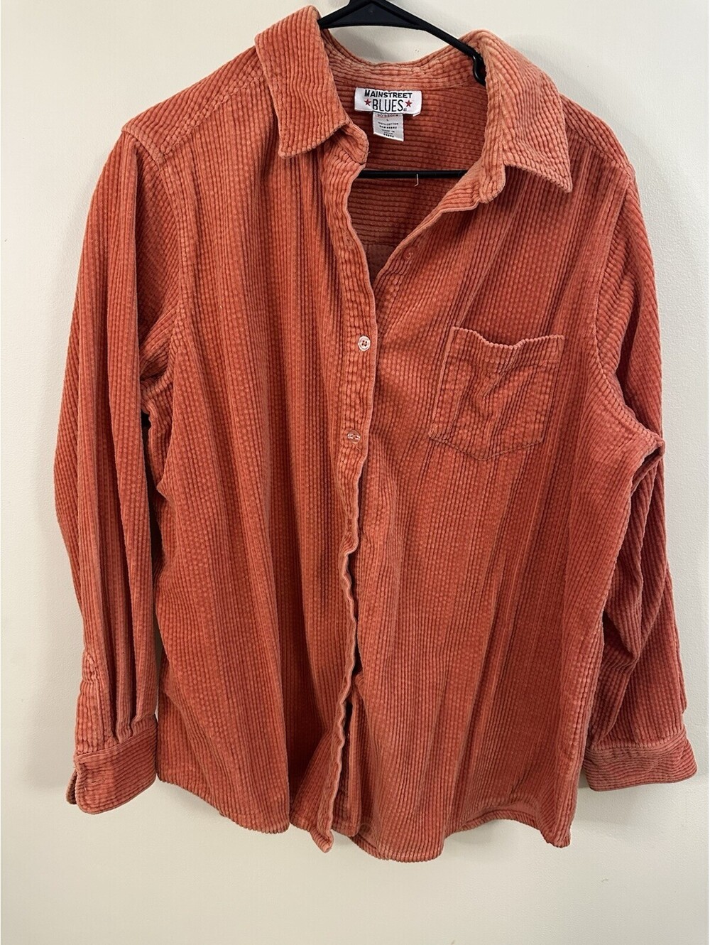 Mainstreet Blues Vintage Corduroy Orange Button-Down Oversized Shirt Size L
